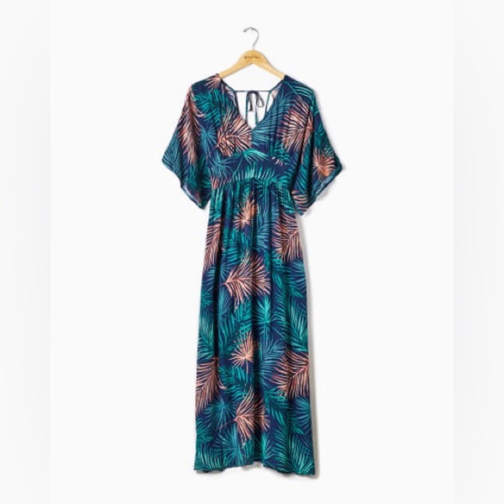 NWT APRICOT Green and Pink Leaf Maxi Dress
